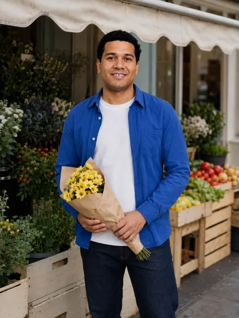AI dating photo example: Saturday flowers