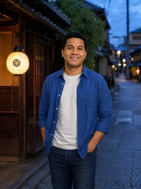AI dating photo example: An evening wander