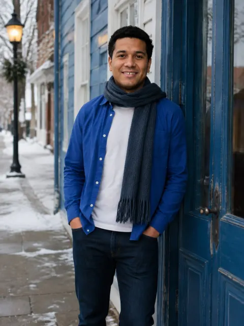 AI dating photo example: Cold air, warm layers