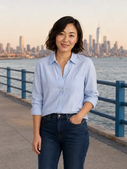 AI dating photo example: Across the river
